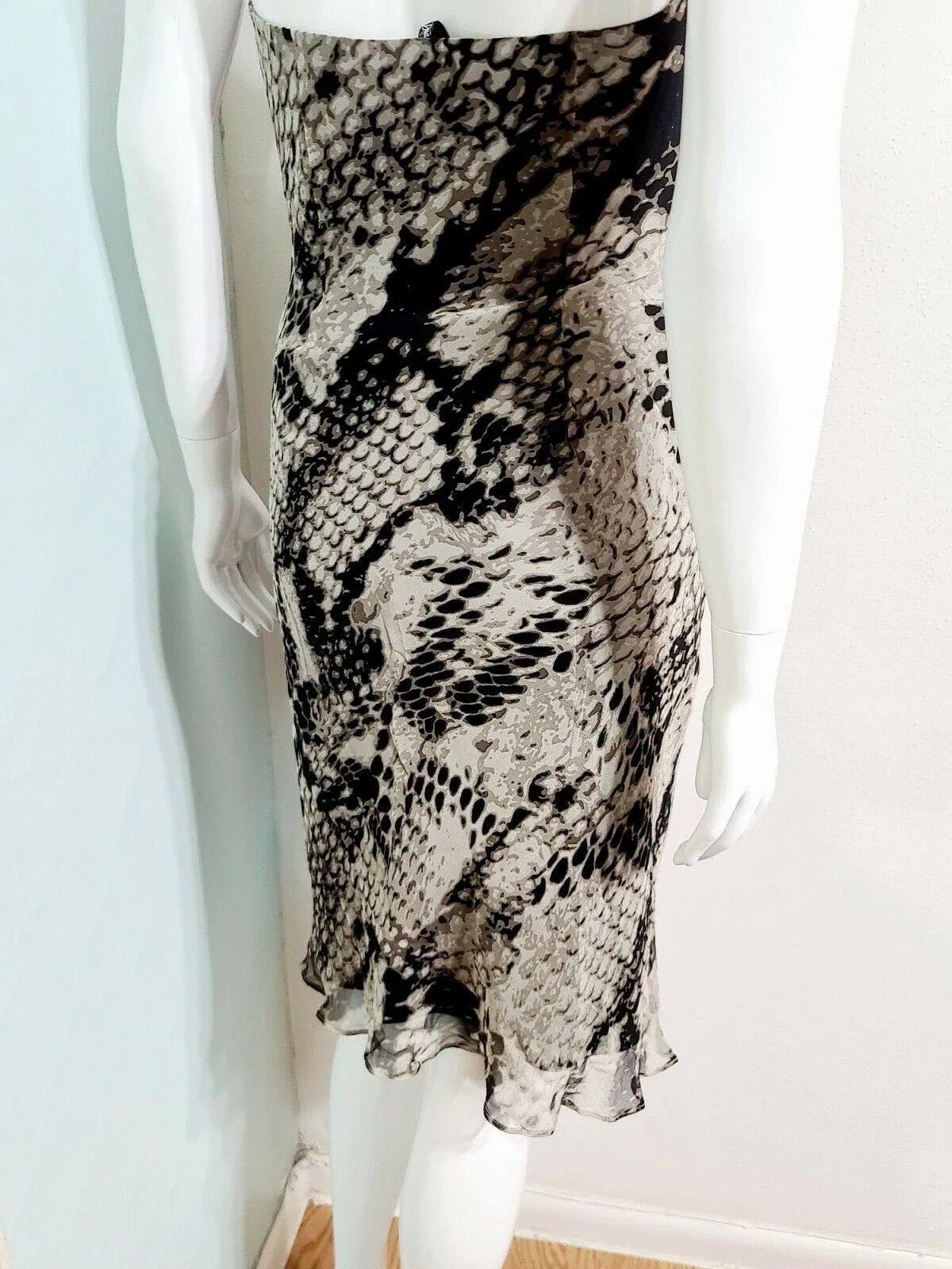 00's Silk Boho Beaded Snakeskin Print Silk Chiffon Mini Dress by Diane Freis