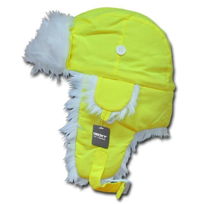 1 Dozen Decky Aviator Bomber Trooper Neon Faux Fur Ear Flap Hats Caps Wholesale
