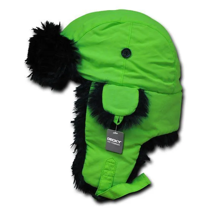 1 Dozen Decky Aviator Bomber Trooper Neon Faux Fur Ear Flap Hats Caps Wholesale
