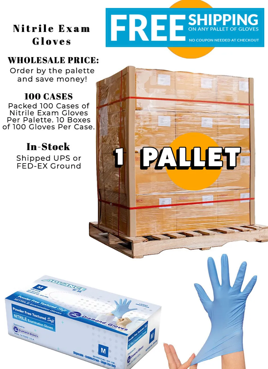 1 Pallet of 3.5X Nitrile Gloves, Exam Grade (100,000 Count)
