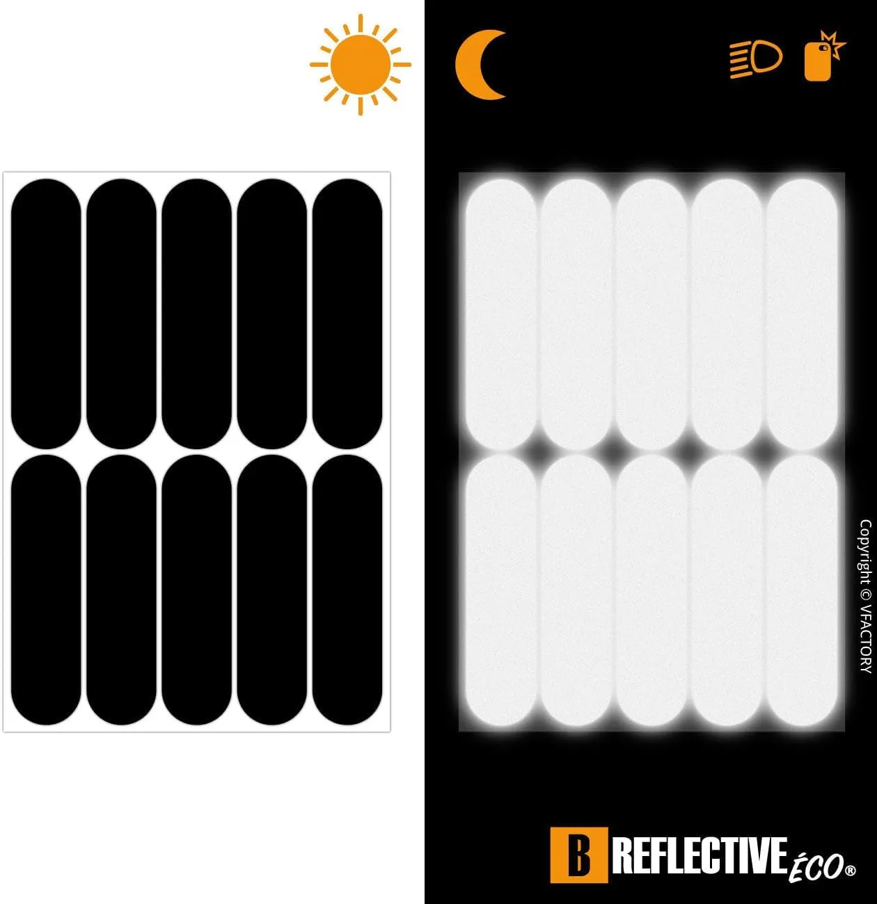 2 x Kit of 10 Retro Reflective Stickers for Motorcycle, Helmets, Bike, Scooters, Stroller, Buggy, ... - Universal Adhesive - 3M Technology - High Visibility - Discreet - Design - Grip