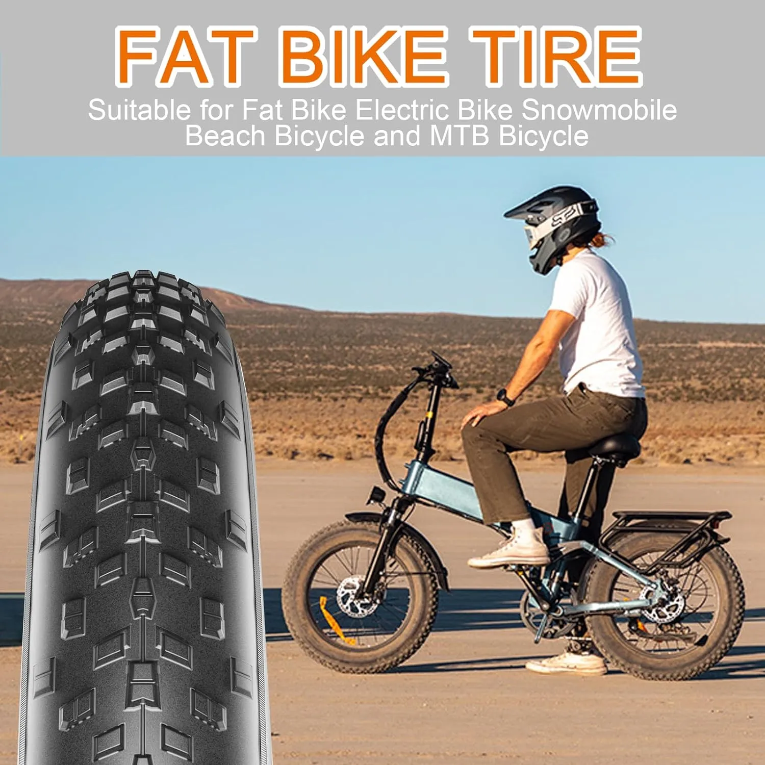 20x4 /26x4 Fat Bike Tire Replacement Kit, 20x4.0 /26x4.0 Inch Electric Bicycle Snow Mountain E-Bike Tires, Folding Ebike Fat Tire Tubes and Tire Levers Compatible Wide Mountain Snow Bike Tires