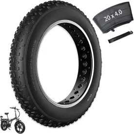 20x4 /26x4 Fat Bike Tire Replacement Kit, 20x4.0 /26x4.0 Inch Electric Bicycle Snow Mountain E-Bike Tires, Folding Ebike Fat Tire Tubes and Tire Levers Compatible Wide Mountain Snow Bike Tires