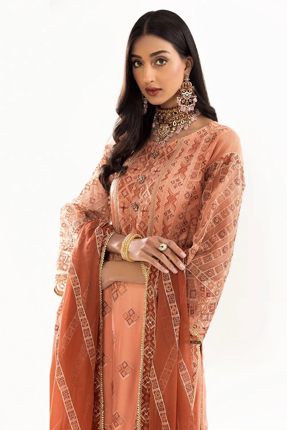 3 Pcs Unstitched EMB Chiffon Suit KNAC-1766