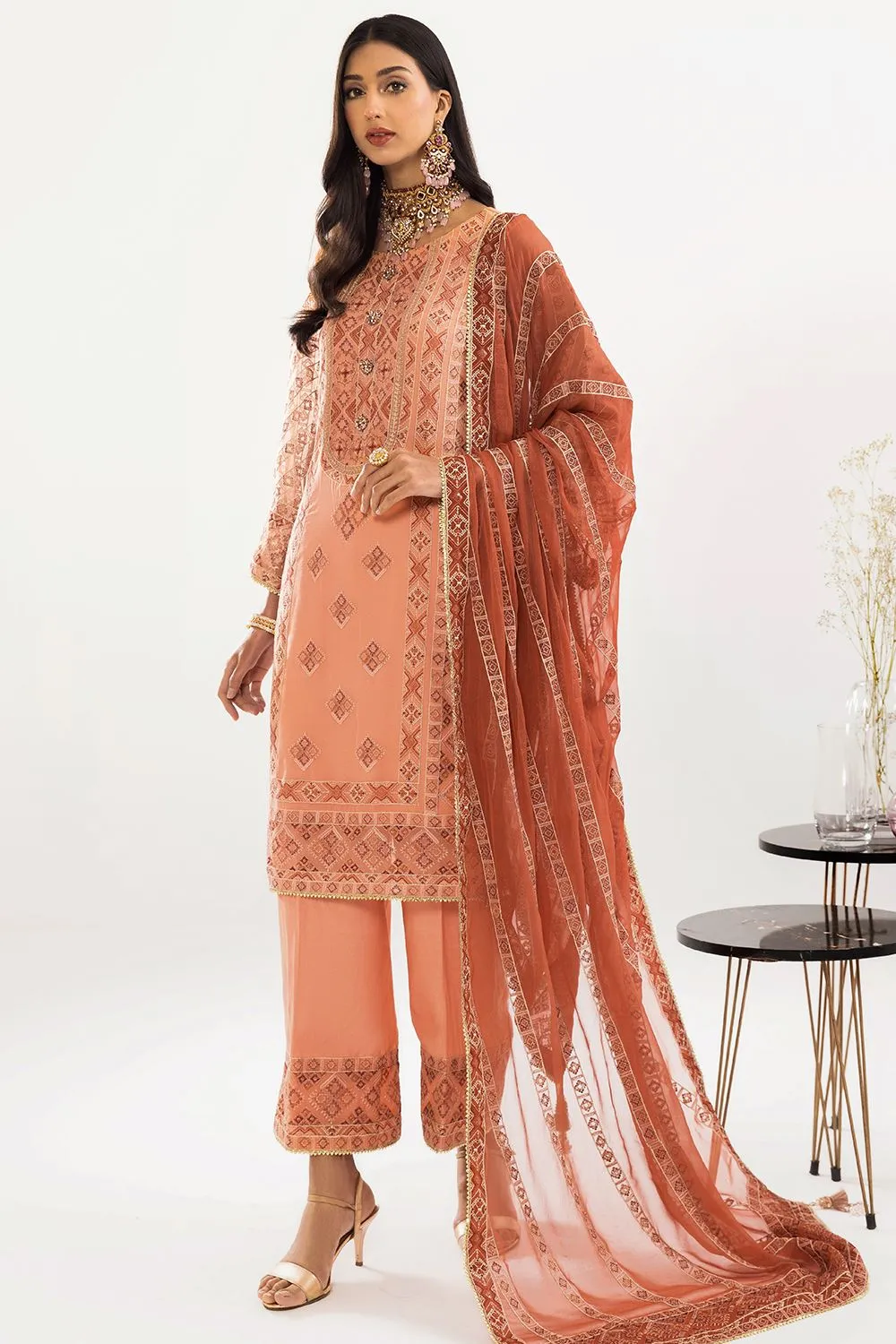 3 Pcs Unstitched EMB Chiffon Suit KNAC-1766