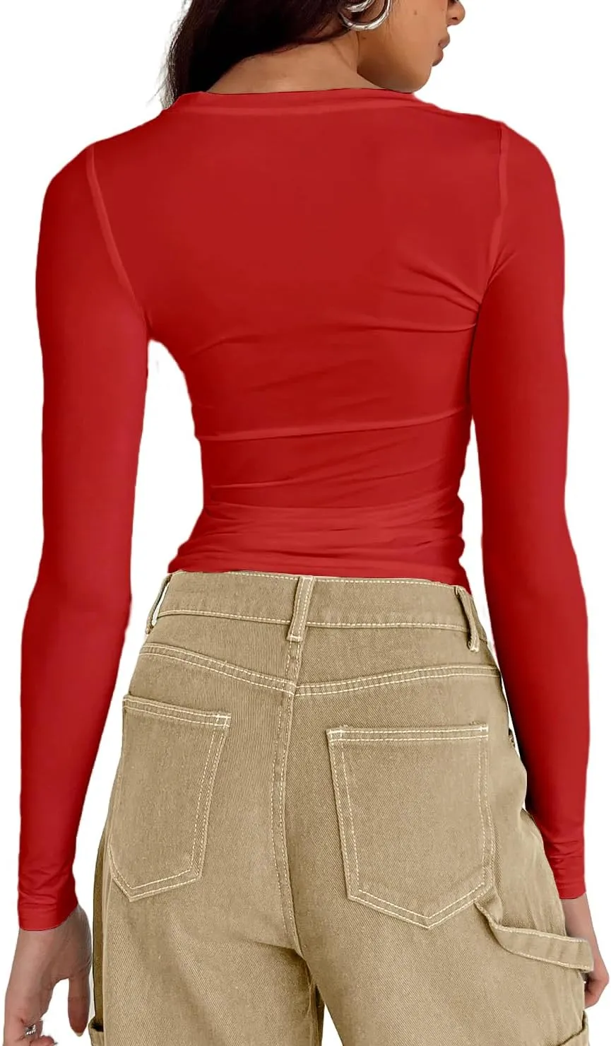 Abardsion Women's Long Sleeve Shirts Spring 2025 Casual Basic Going Out Crop Tops Slim Fit Tight Y2K Clothes