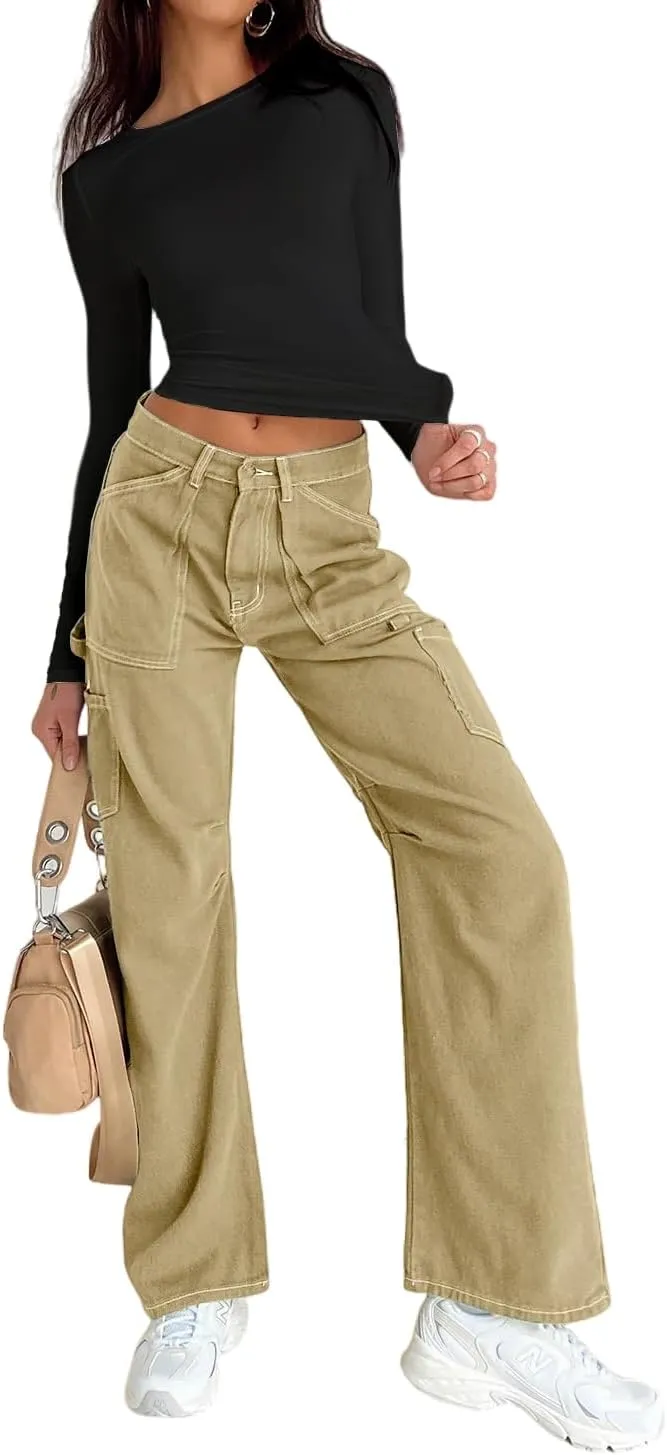 Abardsion Women's Long Sleeve Shirts Spring 2025 Casual Basic Going Out Crop Tops Slim Fit Tight Y2K Clothes