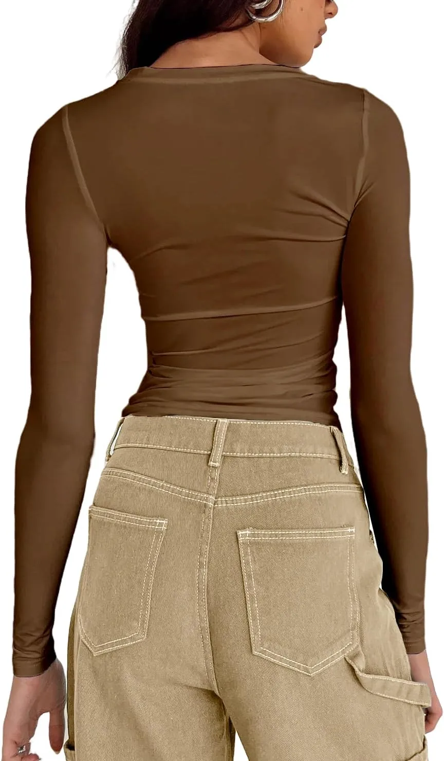 Abardsion Women's Long Sleeve Shirts Spring 2025 Casual Basic Going Out Crop Tops Slim Fit Tight Y2K Clothes
