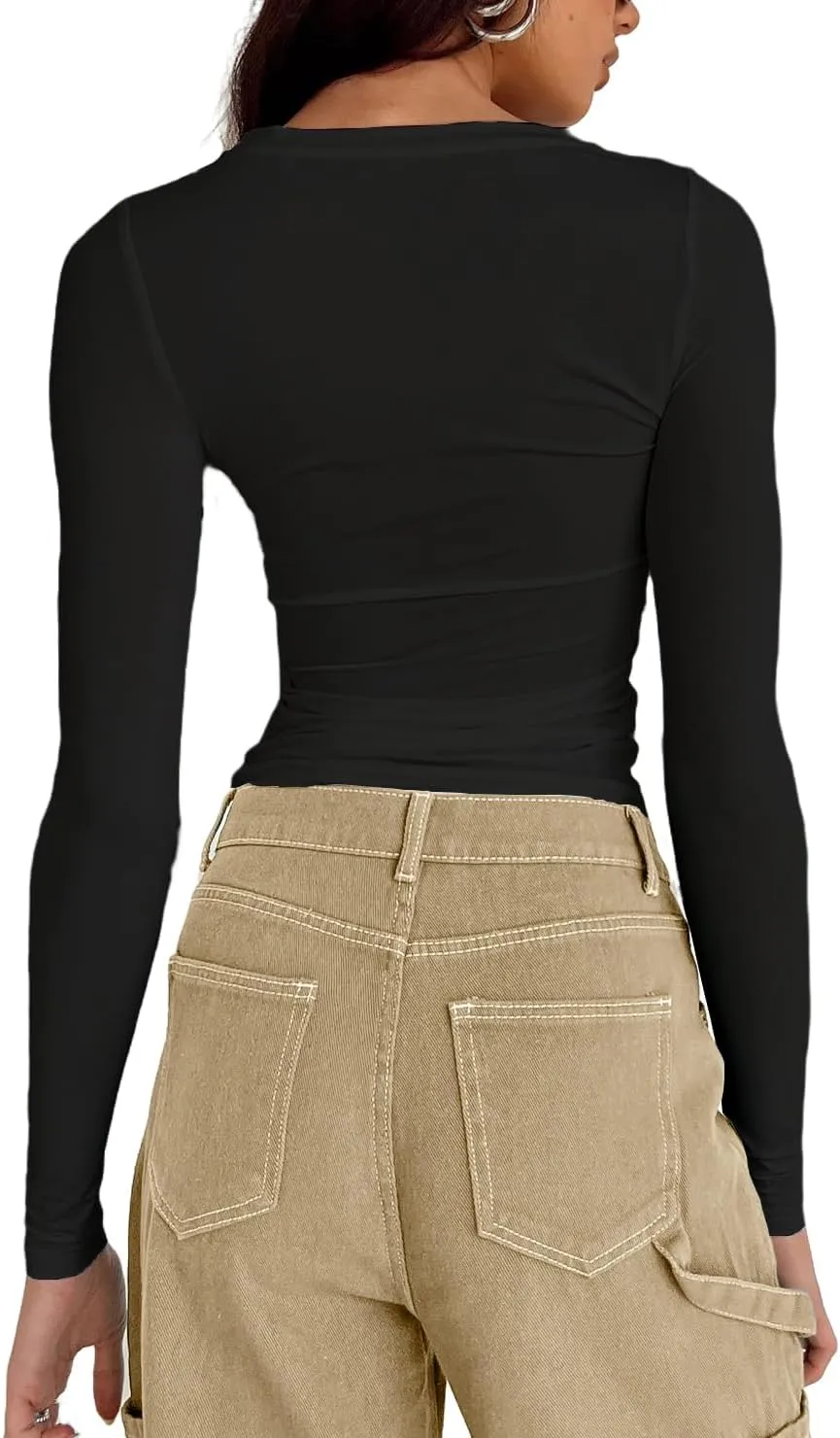 Abardsion Women's Long Sleeve Shirts Spring 2025 Casual Basic Going Out Crop Tops Slim Fit Tight Y2K Clothes