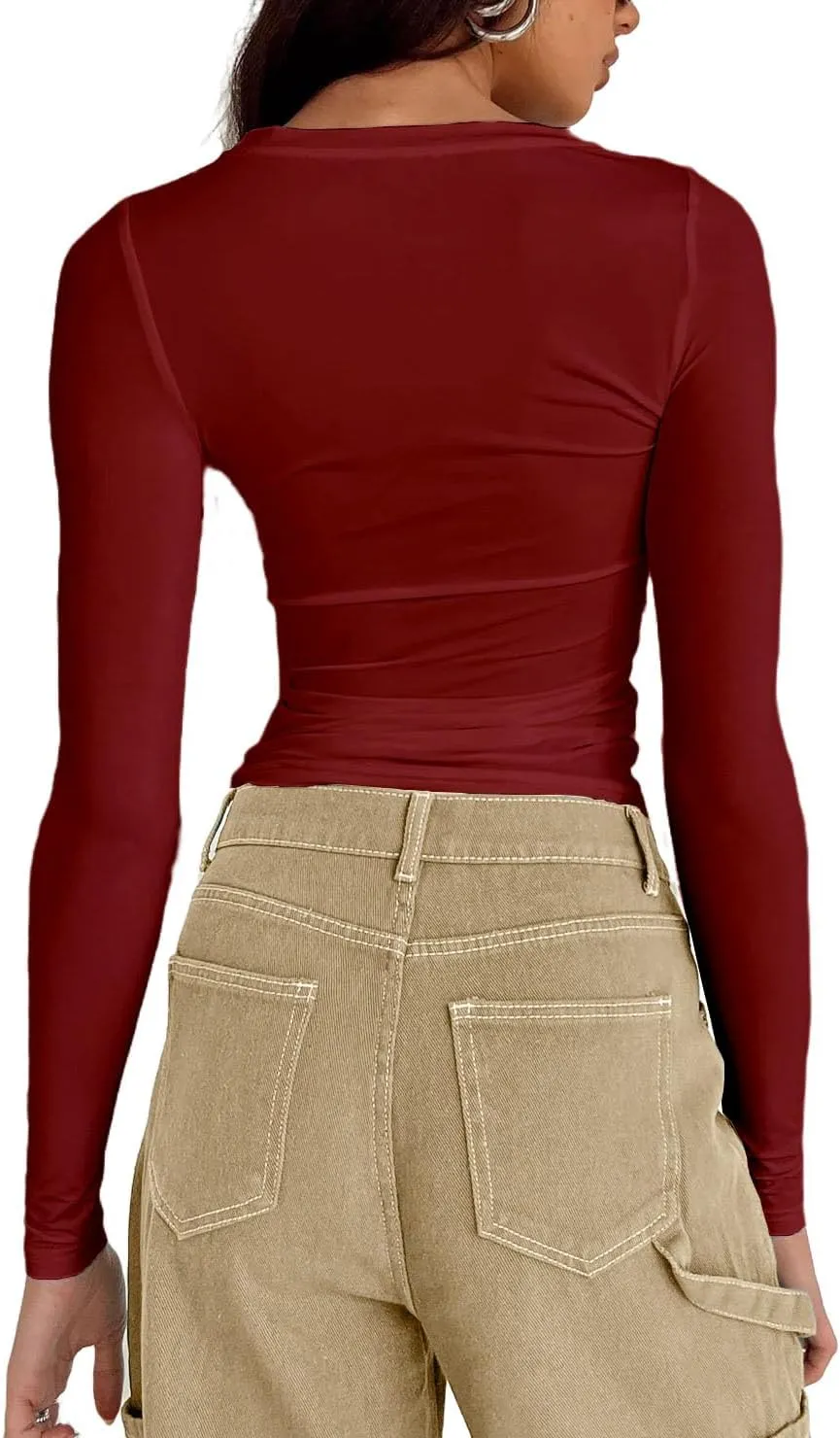 Abardsion Women's Long Sleeve Shirts Spring 2025 Casual Basic Going Out Crop Tops Slim Fit Tight Y2K Clothes