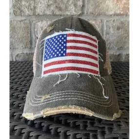 American Flag Glitter Hat - Black