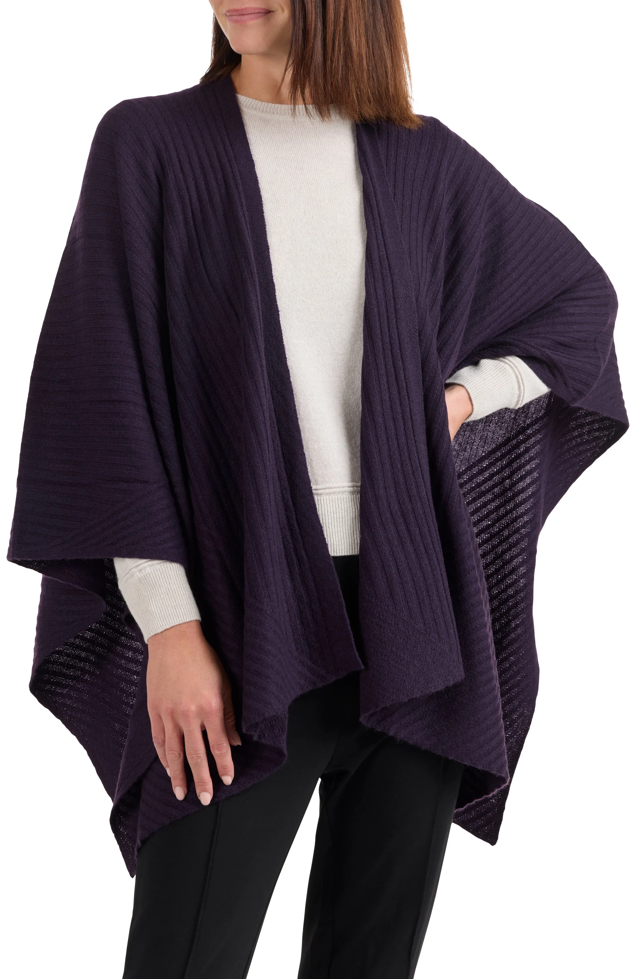 CASHMERE TRAVELING RIB CAPE