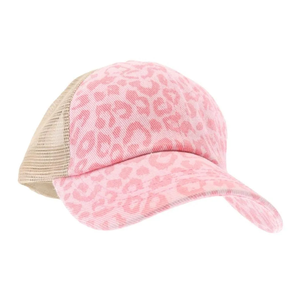 CC Beanie Leopard Crisscross Ladies High Ponytail Hat