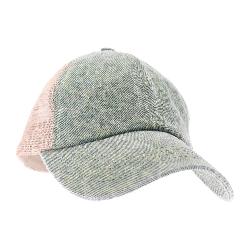 CC Beanie Leopard Crisscross Ladies High Ponytail Hat