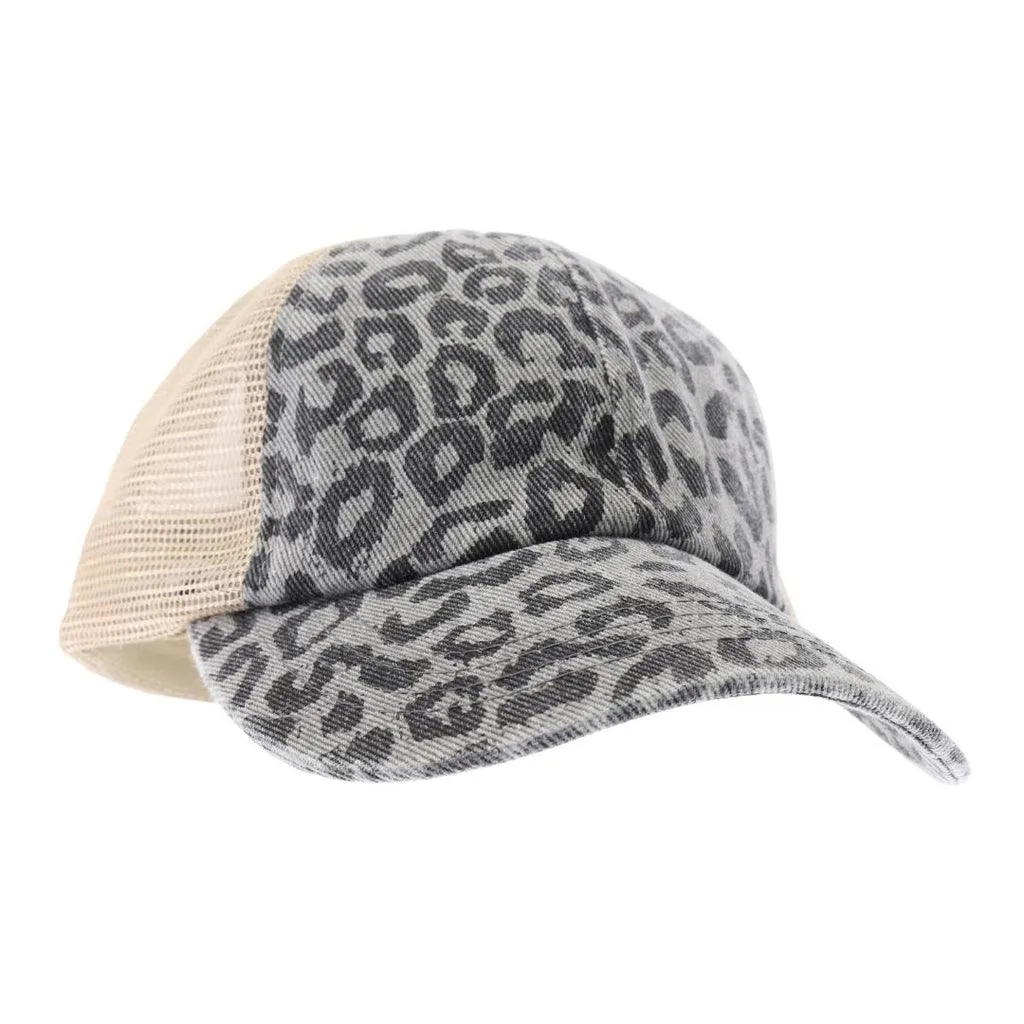 CC Beanie Leopard Crisscross Ladies High Ponytail Hat