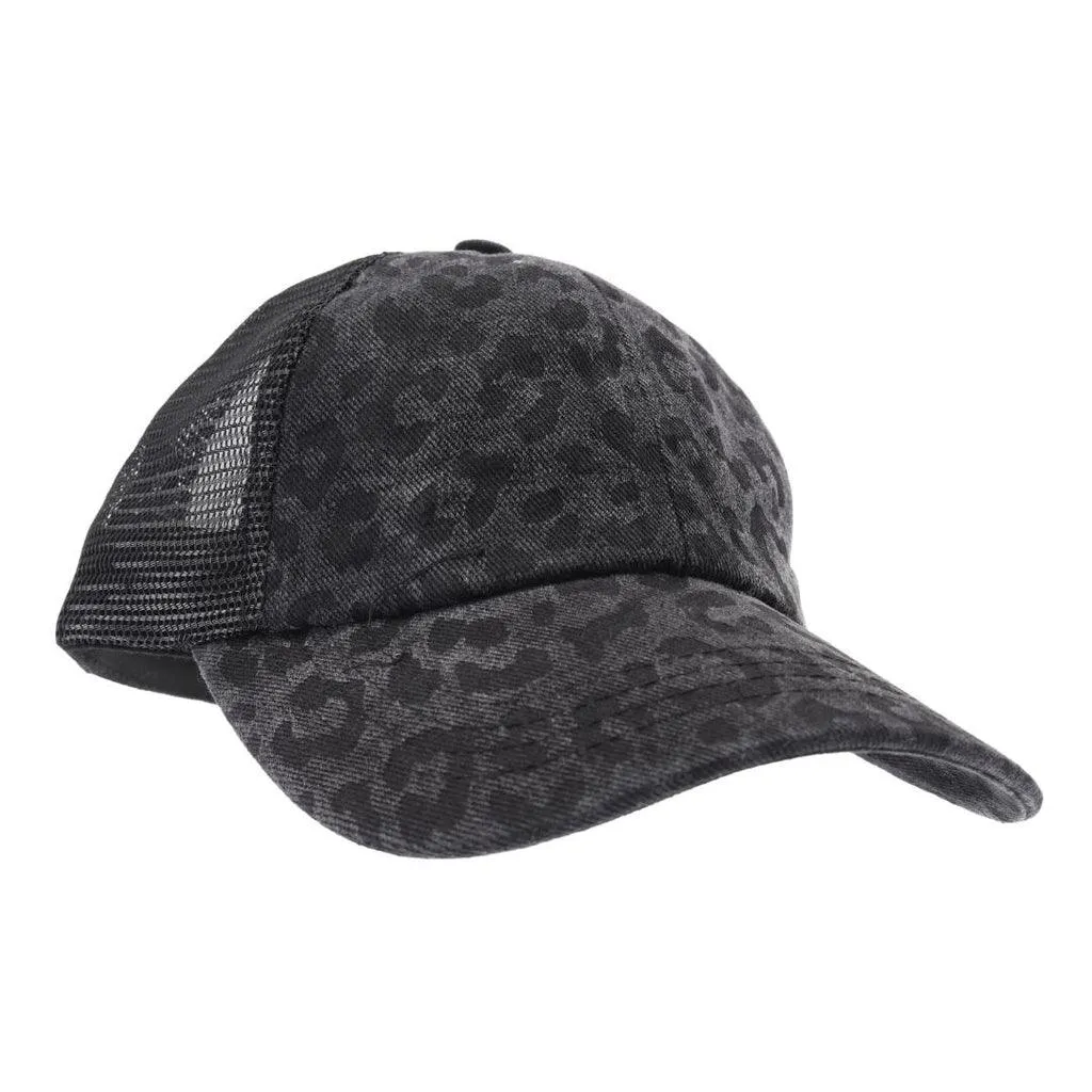 CC Beanie Leopard Crisscross Ladies High Ponytail Hat