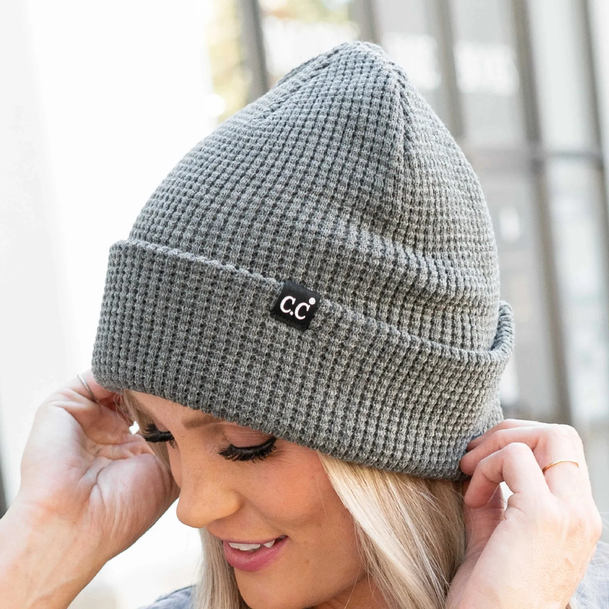 CC Waffle Knit Beanie Dark Melange Grey