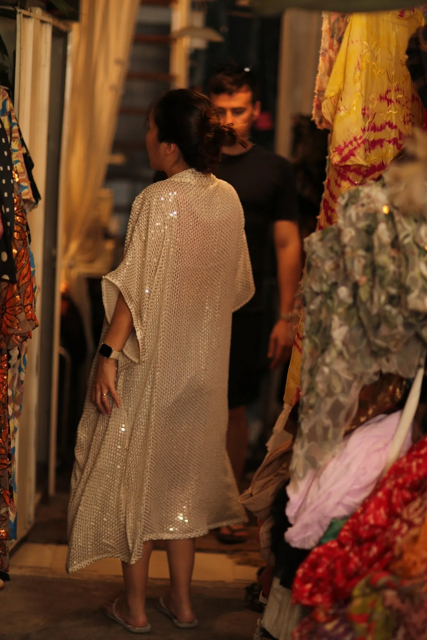 CHIFFON SILK SEQUIN EMBROIDERED KIMONO AENU