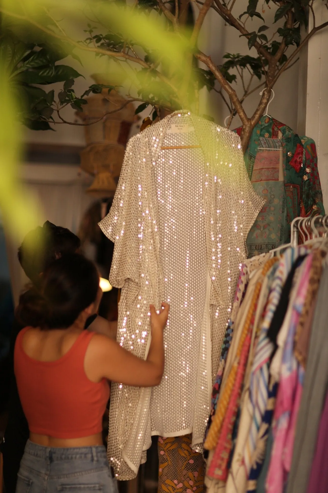 CHIFFON SILK SEQUIN EMBROIDERED KIMONO AENU