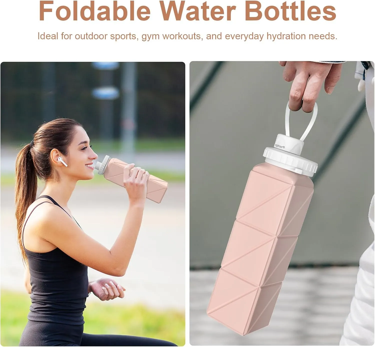 Collapsible Water Bottles 2 Pack Compact Portable,Leakproof,Bpa-Free Silicone Bottles For Travel,Hiking,Camping,Gym,Outdoor Sports.Curable,Lightweight,Reusable For On-The-Go Hydration