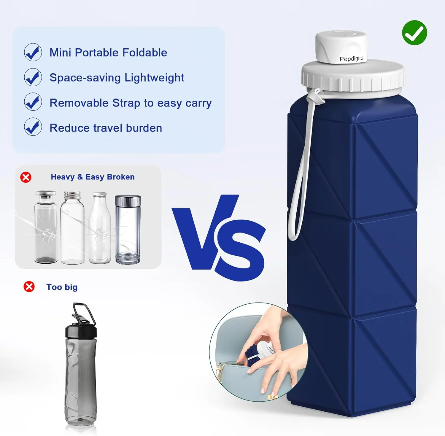 Collapsible Water Bottles 2 Pack Compact Portable,Leakproof,Bpa-Free Silicone Bottles For Travel,Hiking,Camping,Gym,Outdoor Sports.Curable,Lightweight,Reusable For On-The-Go Hydration
