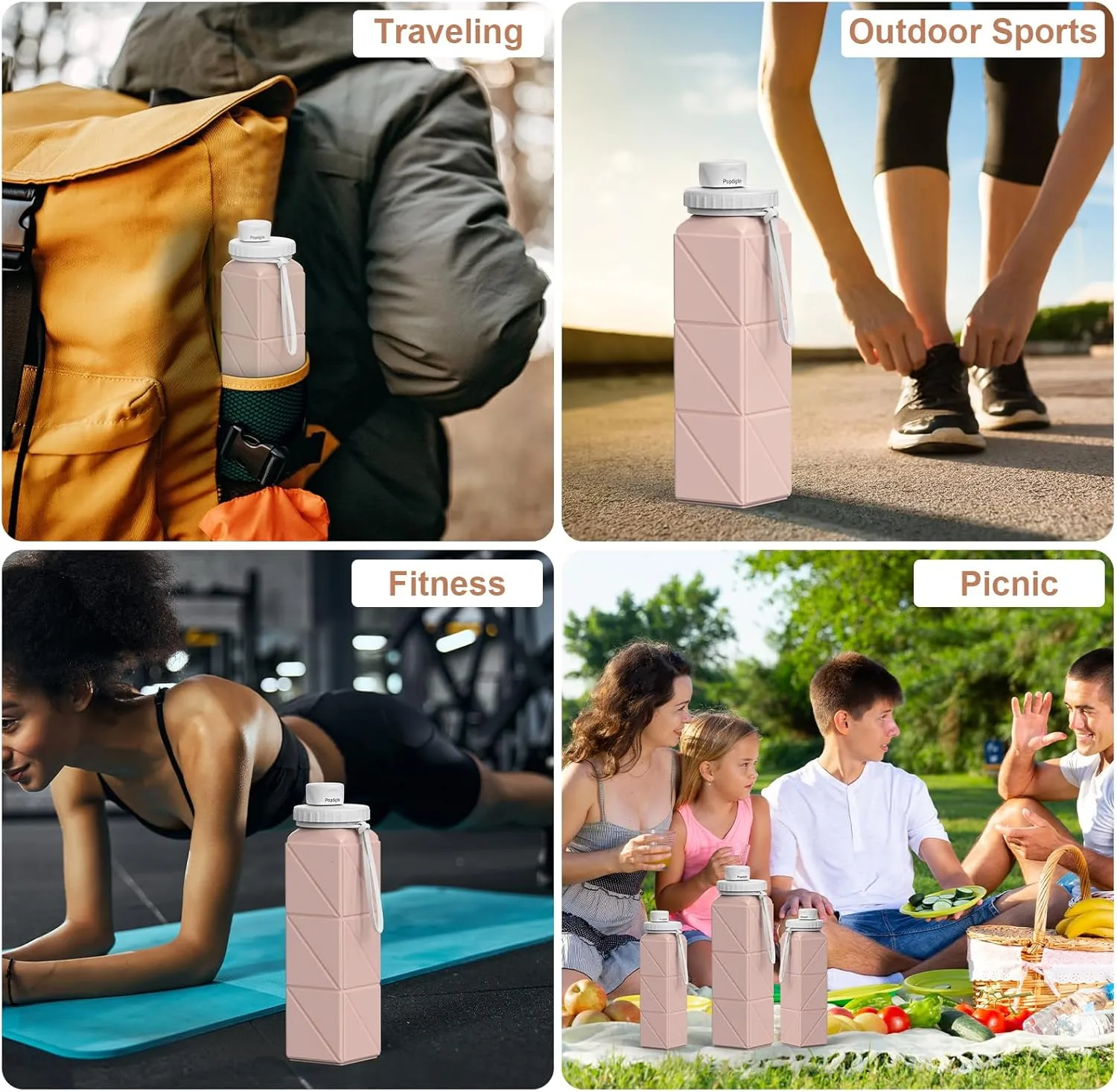 Collapsible Water Bottles 2 Pack Compact Portable,Leakproof,Bpa-Free Silicone Bottles For Travel,Hiking,Camping,Gym,Outdoor Sports.Curable,Lightweight,Reusable For On-The-Go Hydration