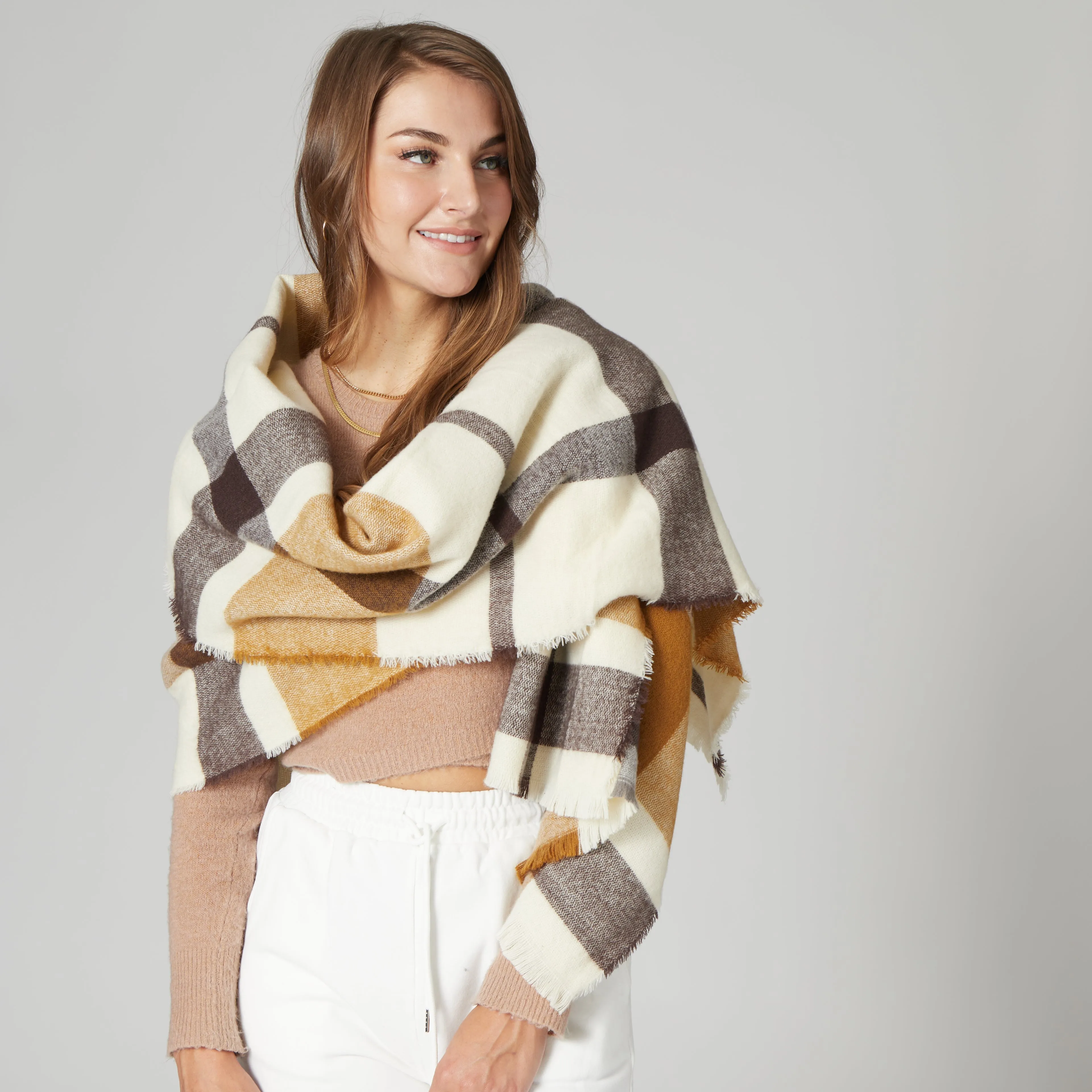 Dakota - Women's Woven Plaid Scarf W/ Raw Edges