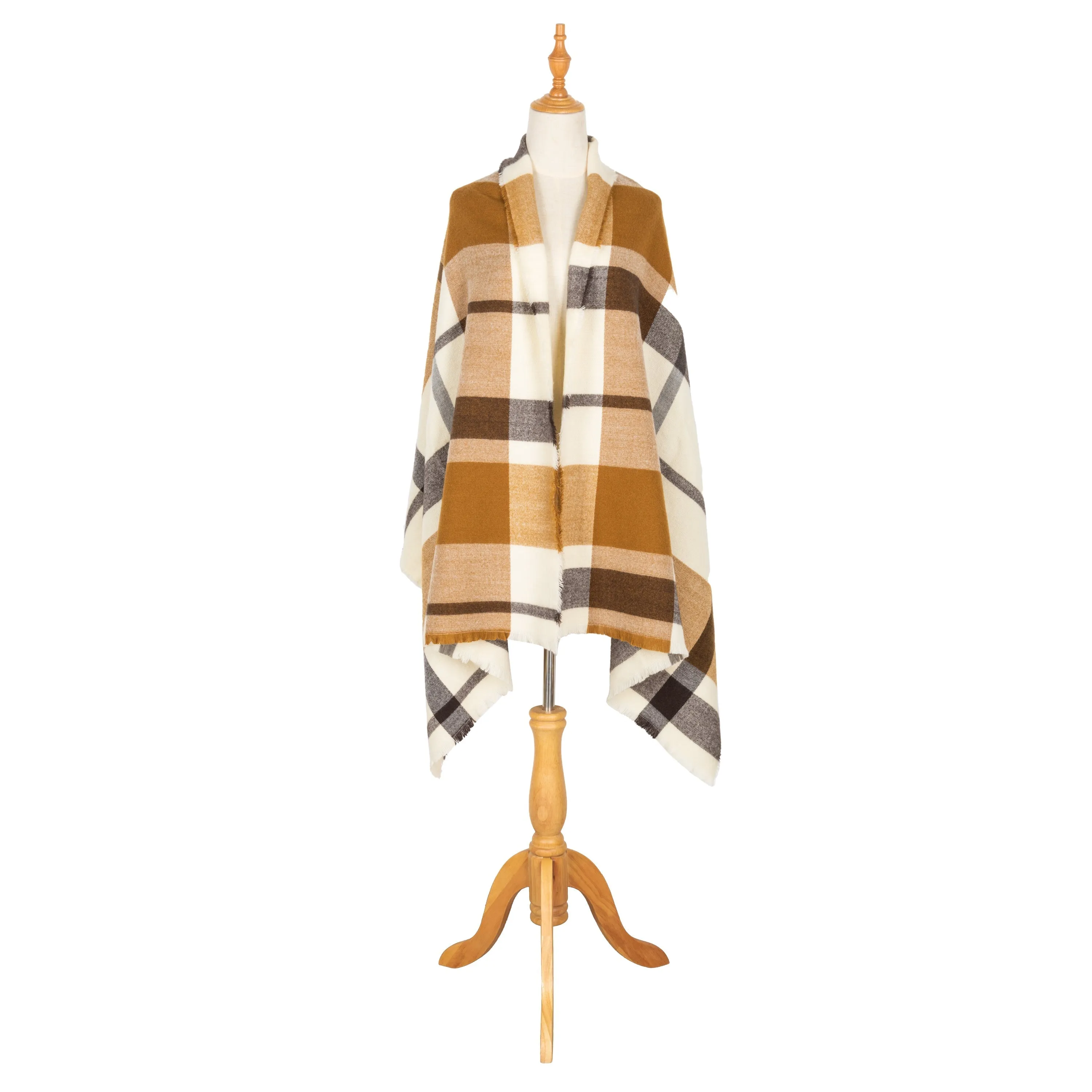 Dakota - Women's Woven Plaid Scarf W/ Raw Edges