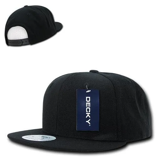 Decky 350 - Blank Snapback Hat, 6 Panel Flat Bill Cap