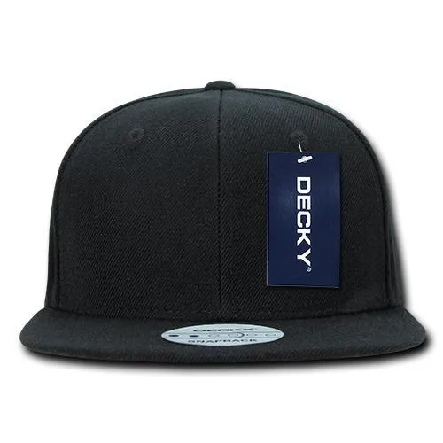 Decky 350 - Blank Snapback Hat, 6 Panel Flat Bill Cap