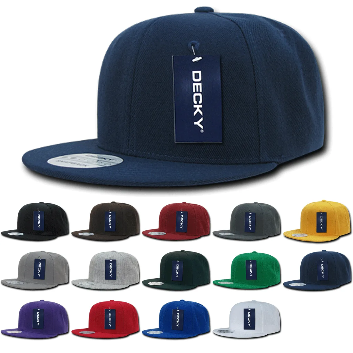 Decky 350 - Blank Snapback Hat, 6 Panel Flat Bill Cap