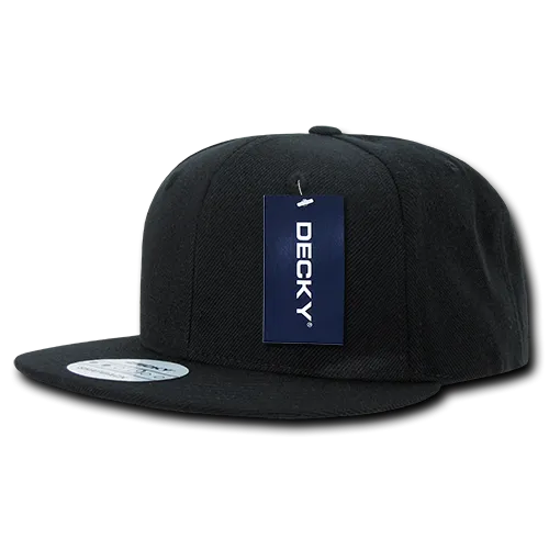 Decky 350 - Blank Snapback Hat, 6 Panel Flat Bill Cap