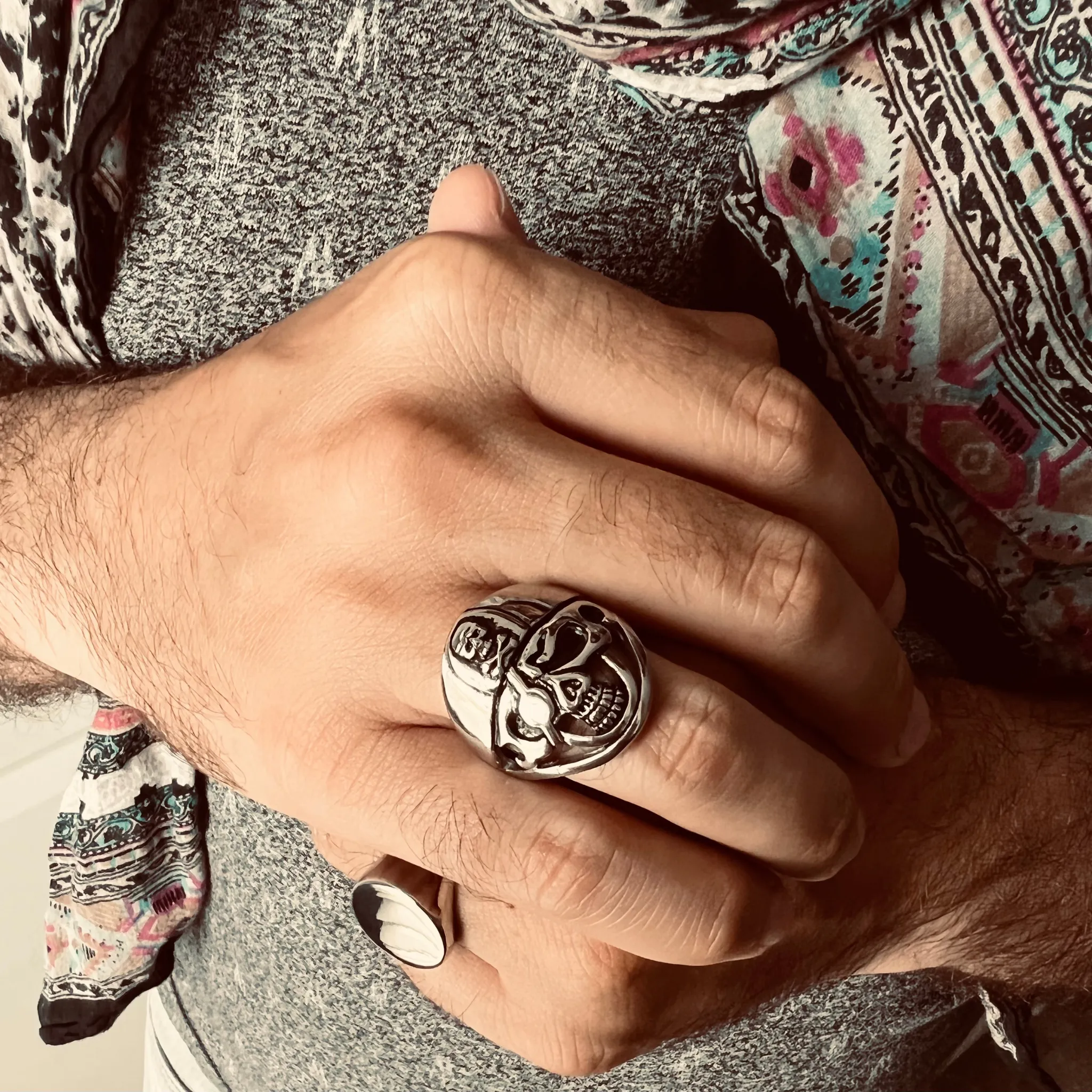 Detailed Eye Patch Skull With Skull Hat Stainless Steel Ring / SCR4028