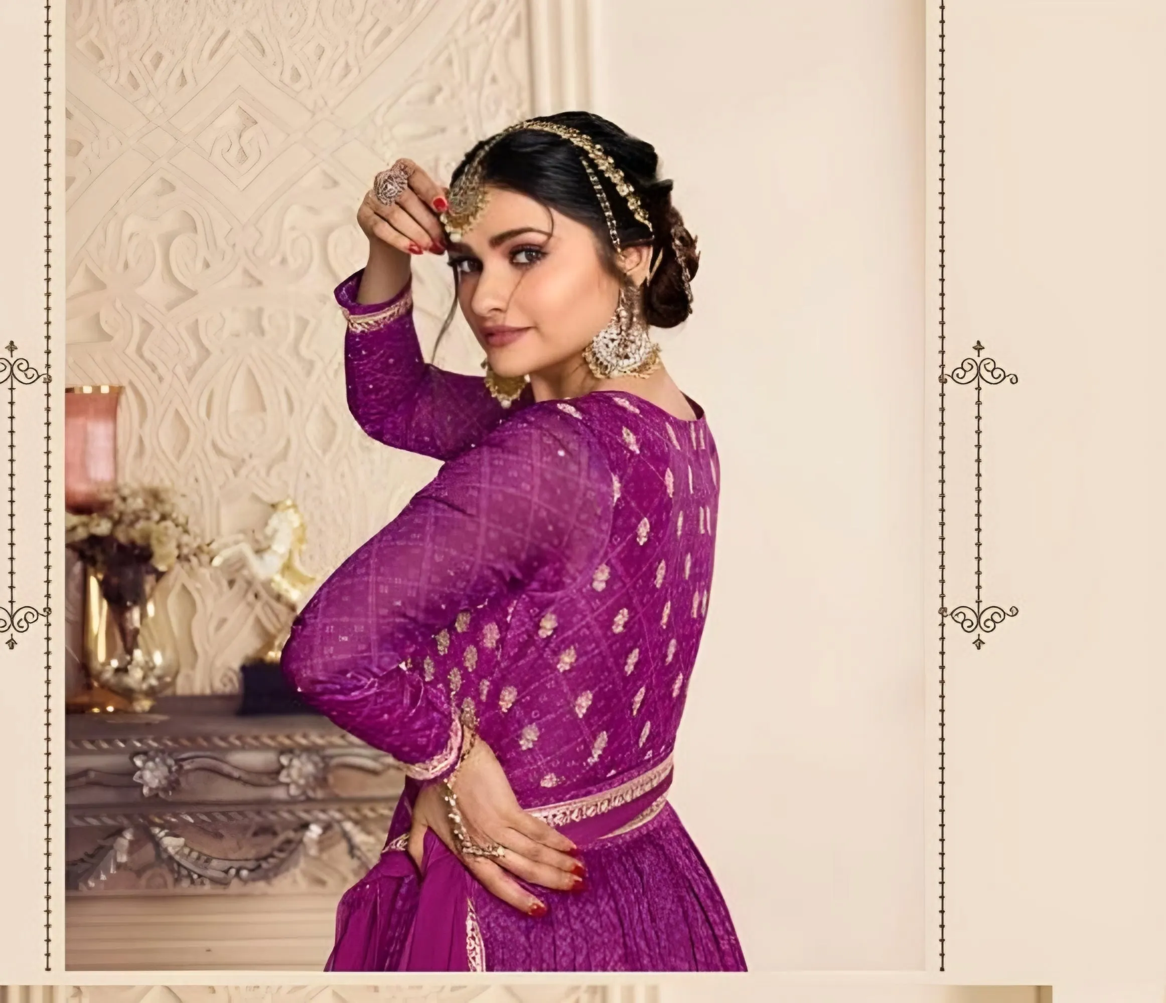 Digital Printed Silk Chiffon Anarkali Gown Magenta