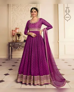 Digital Printed Silk Chiffon Anarkali Gown Magenta