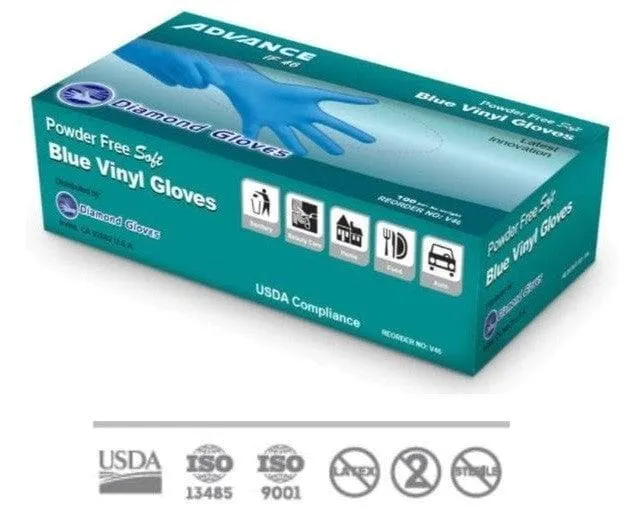 Disposable Gloves Diamond Advance Blue Vinyl Industrial Gloves 4 Mil CDV46