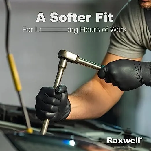 Disposable Gloves Raxwell, Black Nitrile Exam Gloves 6.5 mil RXE2023BK