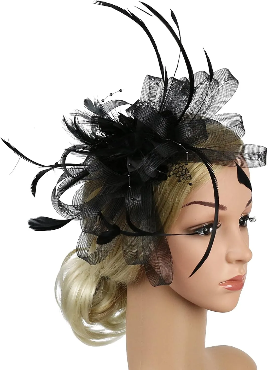Fascinator Hats for Women Feather Flower Hair Clip Brooch Wedding Tea Party Hat Derby Race Headwear