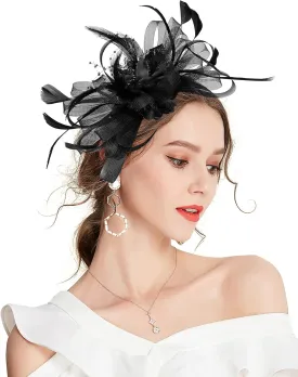 Fascinator Hats for Women Feather Flower Hair Clip Brooch Wedding Tea Party Hat Derby Race Headwear