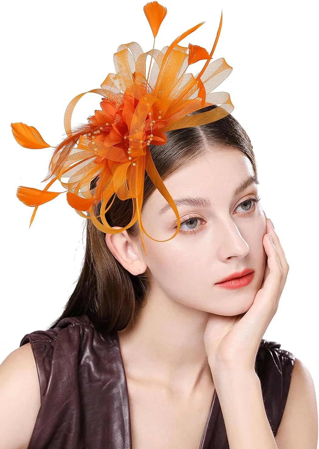 Fascinator Hats for Women Feather Flower Hair Clip Brooch Wedding Tea Party Hat Derby Race Headwear