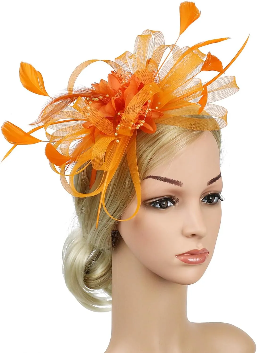 Fascinator Hats for Women Feather Flower Hair Clip Brooch Wedding Tea Party Hat Derby Race Headwear