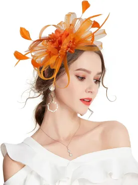 Fascinator Hats for Women Feather Flower Hair Clip Brooch Wedding Tea Party Hat Derby Race Headwear