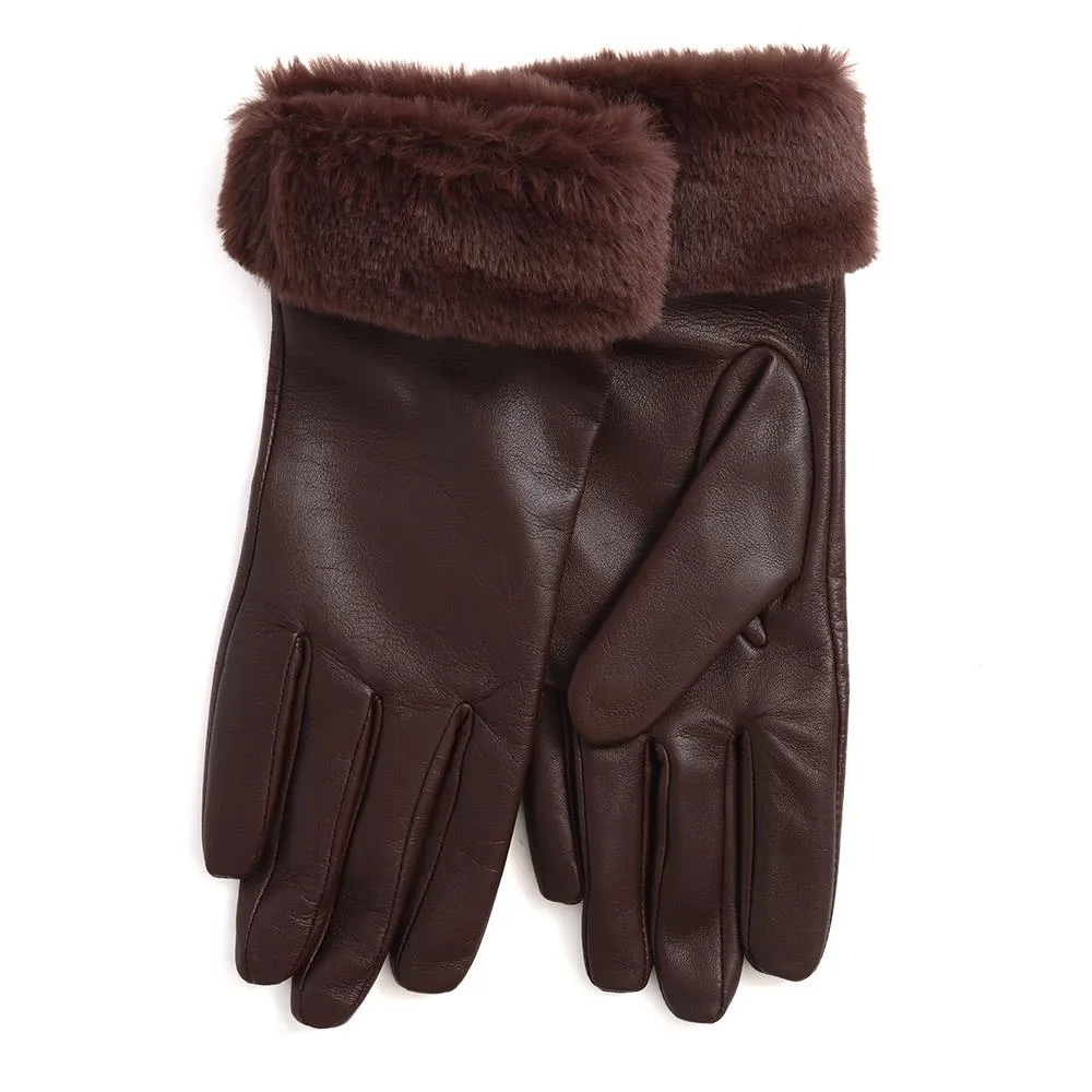 Faux Fur Cuffed Leather Gloves - VENITA / 324 771