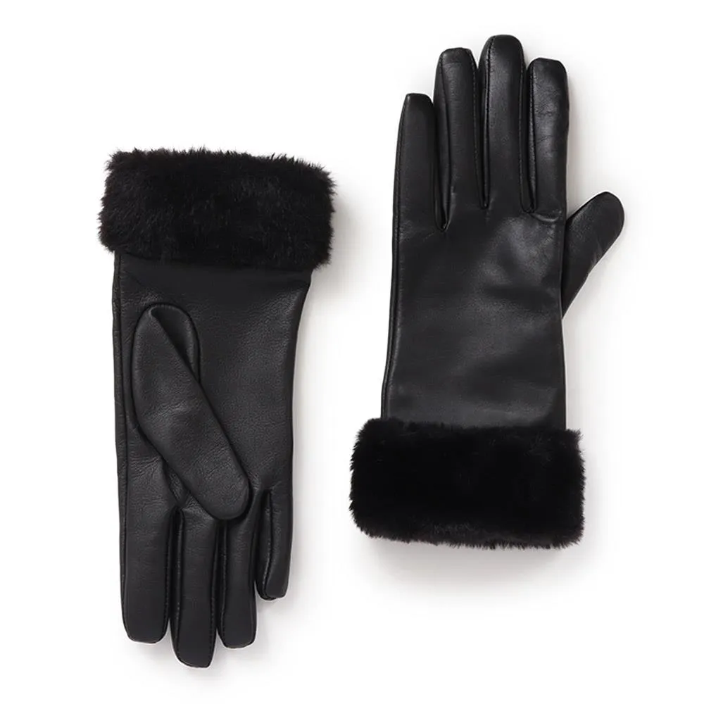 Faux Fur Cuffed Leather Gloves - VENITA / 324 771