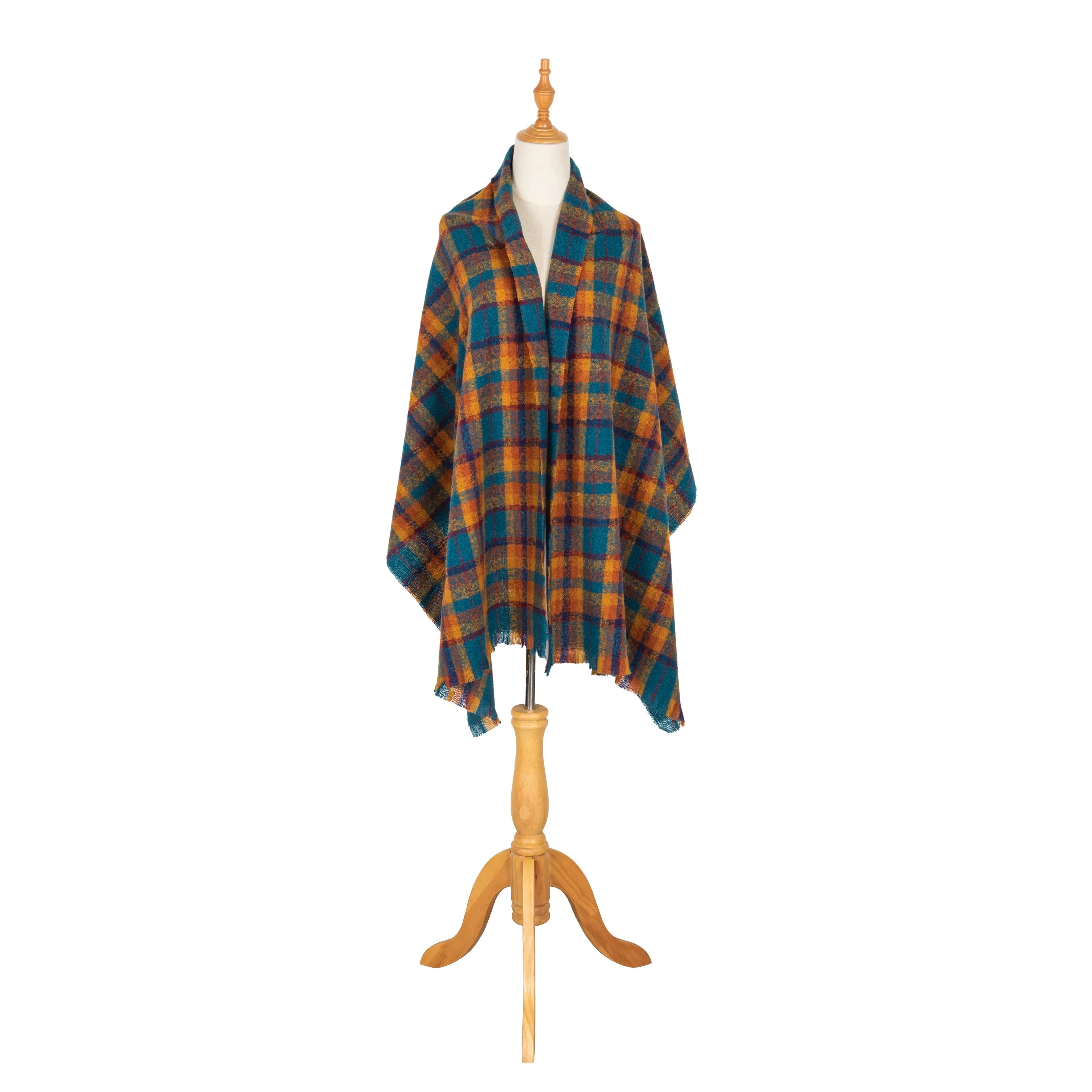 Fay - Women's Woven Plaid Scarf W/ Raw Edges