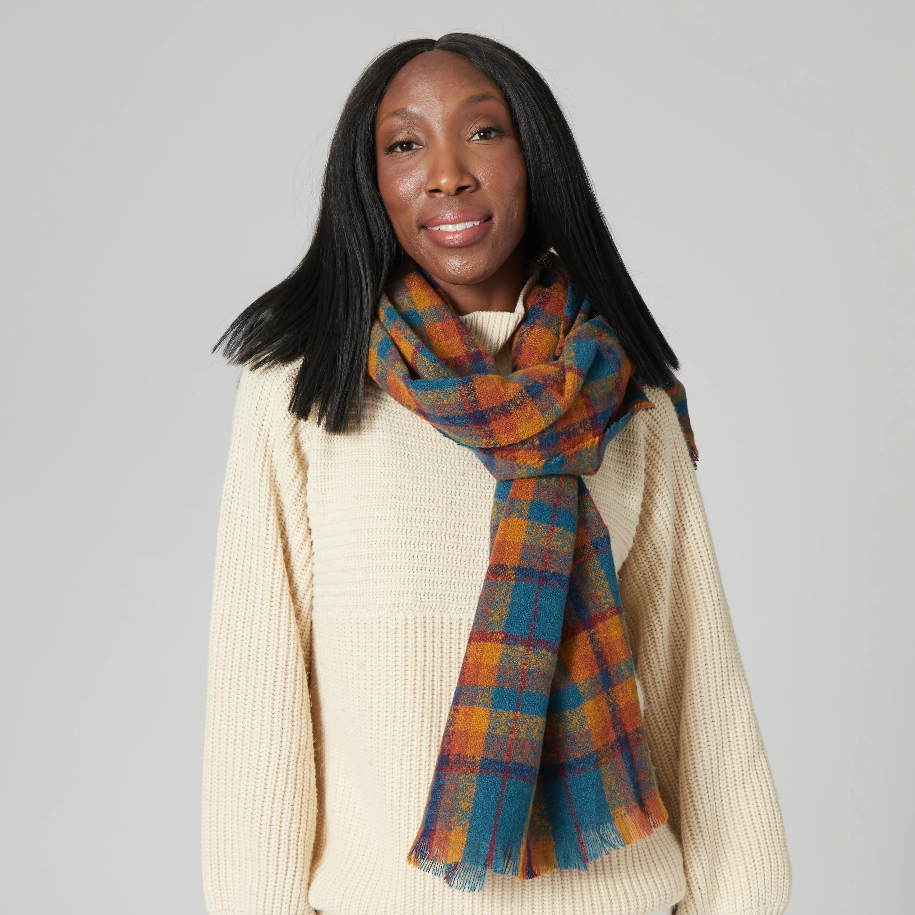 Fay - Women's Woven Plaid Scarf W/ Raw Edges