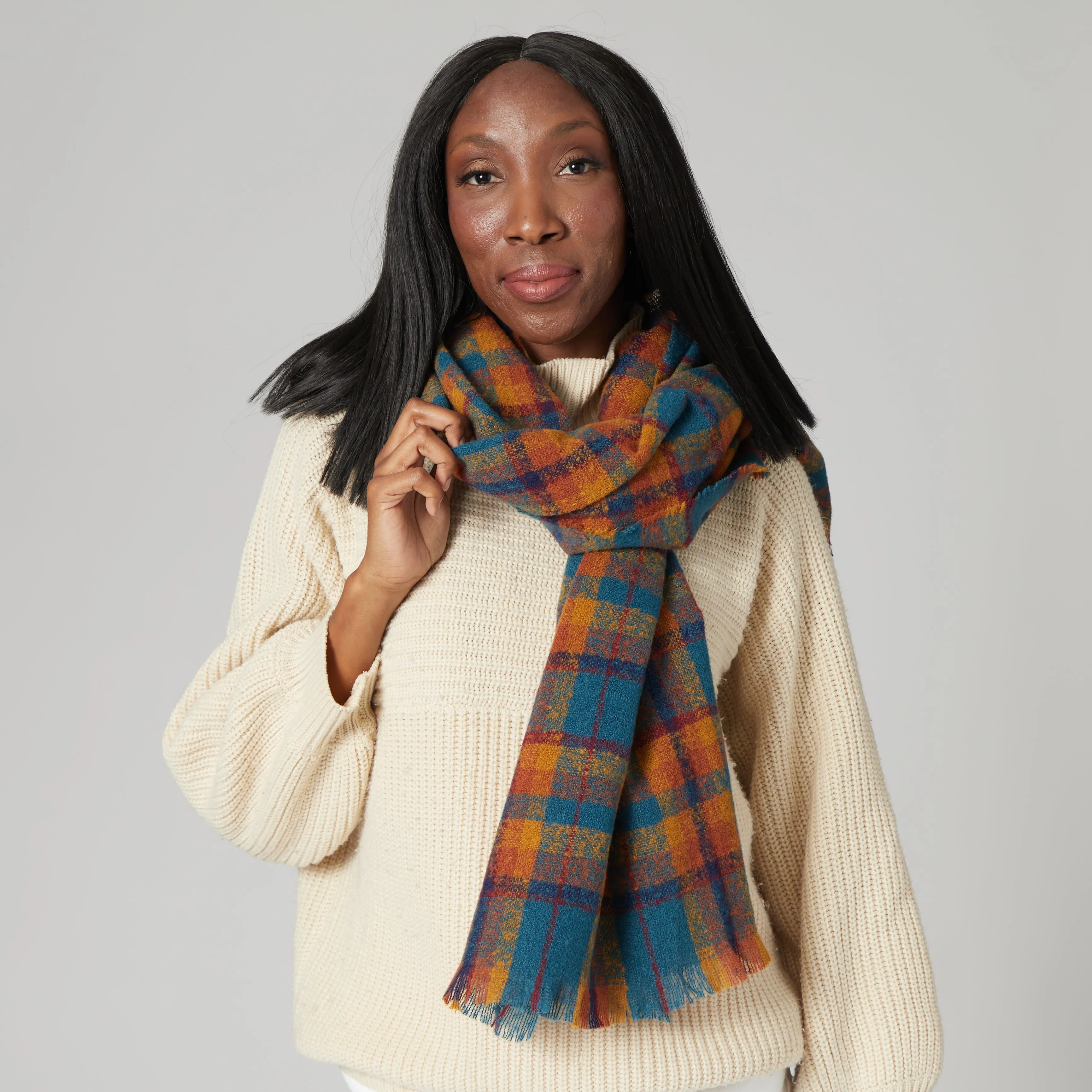 Fay - Women's Woven Plaid Scarf W/ Raw Edges