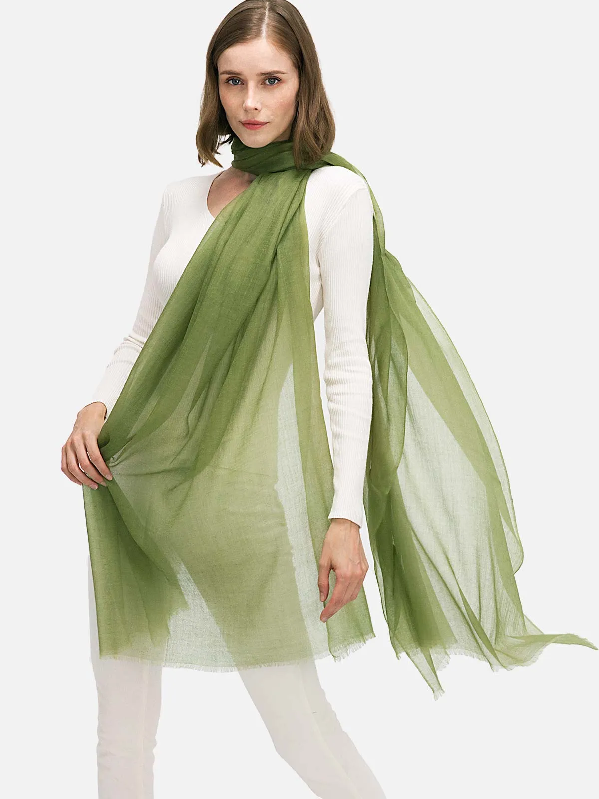 Featherlight Olive Green Cashmere Scarf