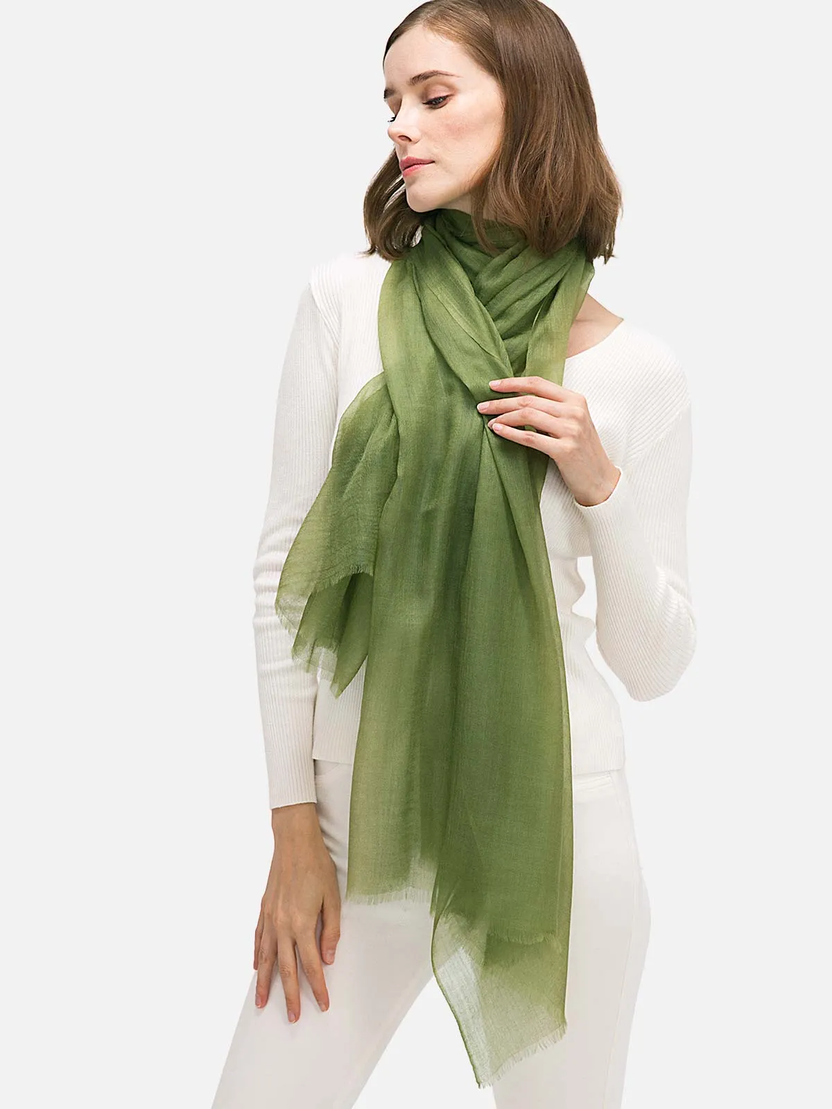 Featherlight Olive Green Cashmere Scarf