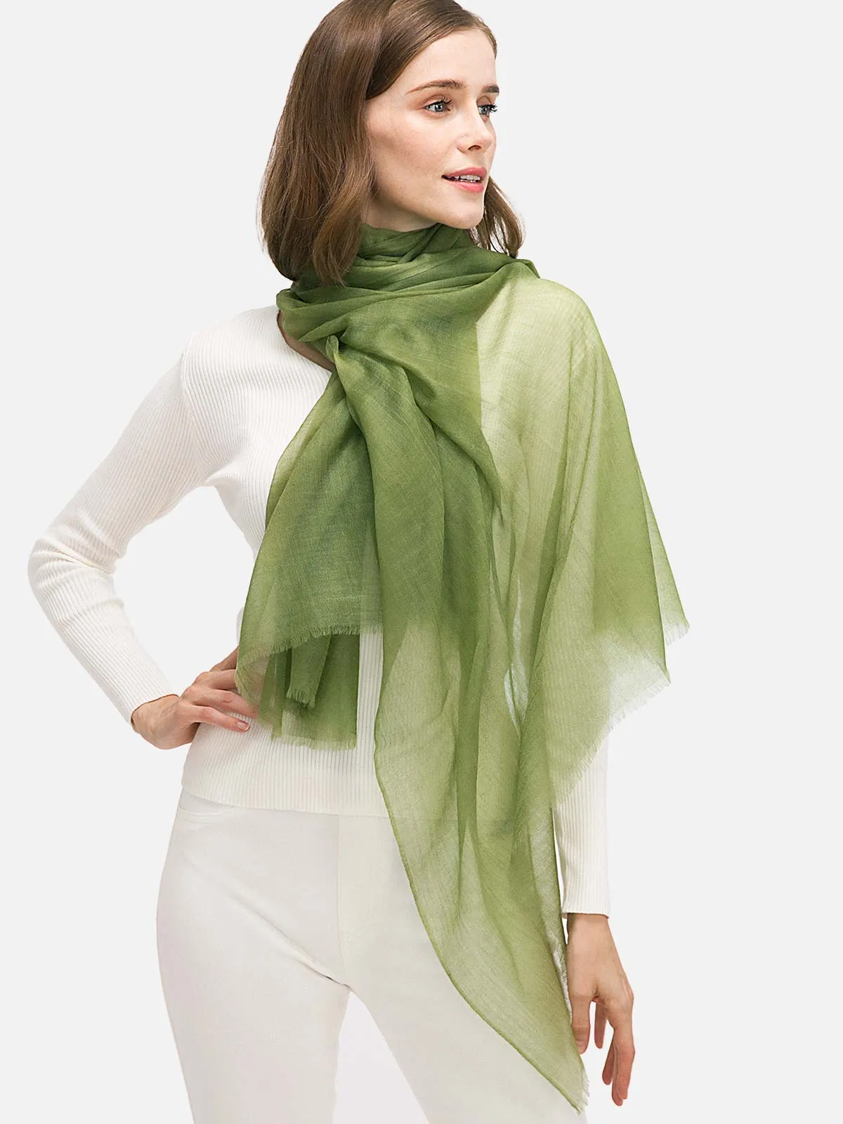 Featherlight Olive Green Cashmere Scarf